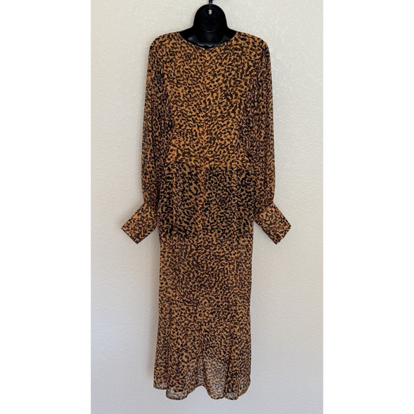 C/MEO Collective Leapark Dress Chiffon Long Sleeve Animal Print Flowy Feminine - Picture 5 of 15